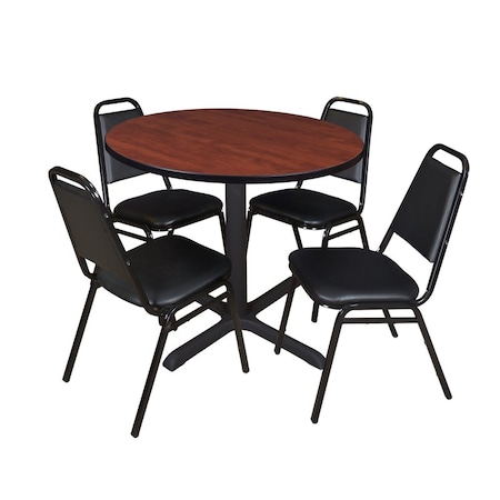 Cain Cain Round Table & Chair Set, Wood, Metal, Vinyl Top, Cherry TB36RNDCH29BK